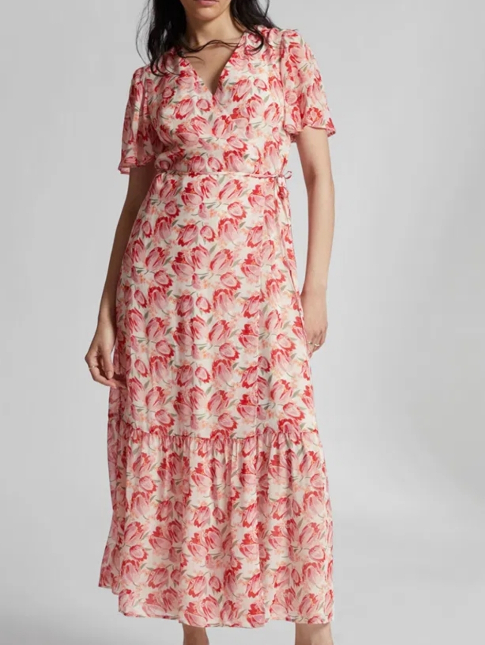 & Other Stories Tulip Floral Flutter Sleeve Wrap Midi Dress